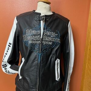 Harley-Davidson Black and White, blue embroidery Embroidered Jacket